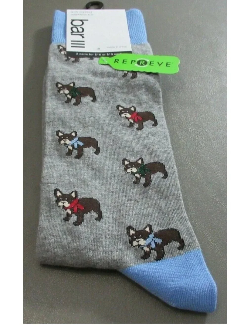 Bar III Men's 1-Pair Casual Novelty Socks, Gray Holiday Pups, Shoe Size 7-12